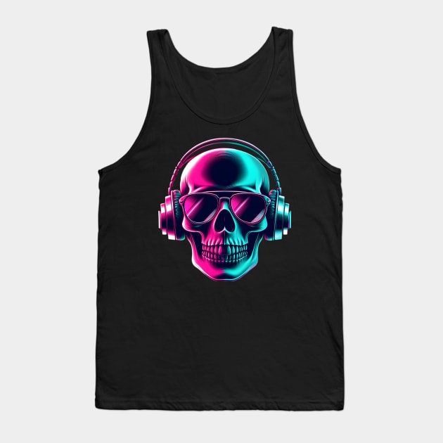 Skull head with a pair of headphones and sunglasses Tank Top by EPDICAY